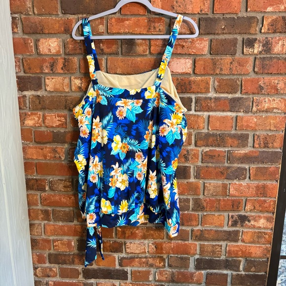 Swimsuits For All womens floral side tie tankini top blue 26 - Picture 2 of 5